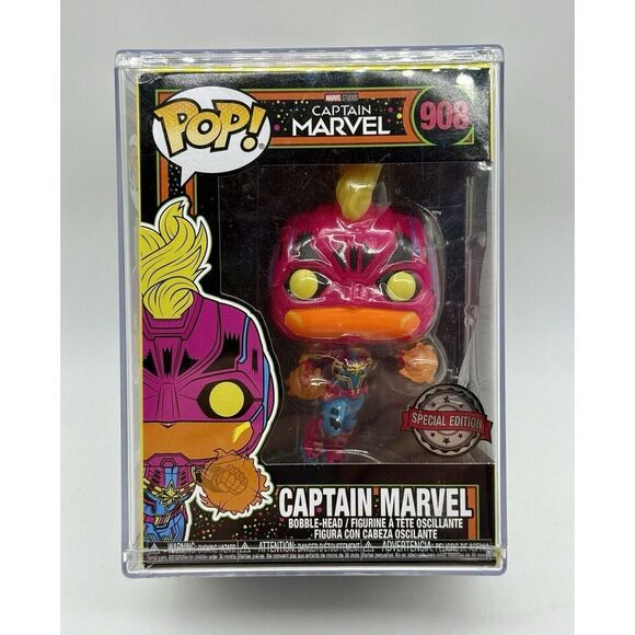 Funko POP! Marvel: Blacklight Captain Marvel #908 Hard Case Special Edition - Picture 1 of 5